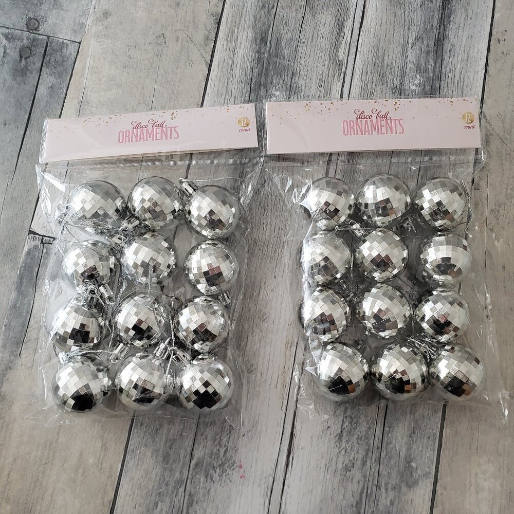 NWT - Silver Disco Plastic Ornaments 2 packages (24ct)